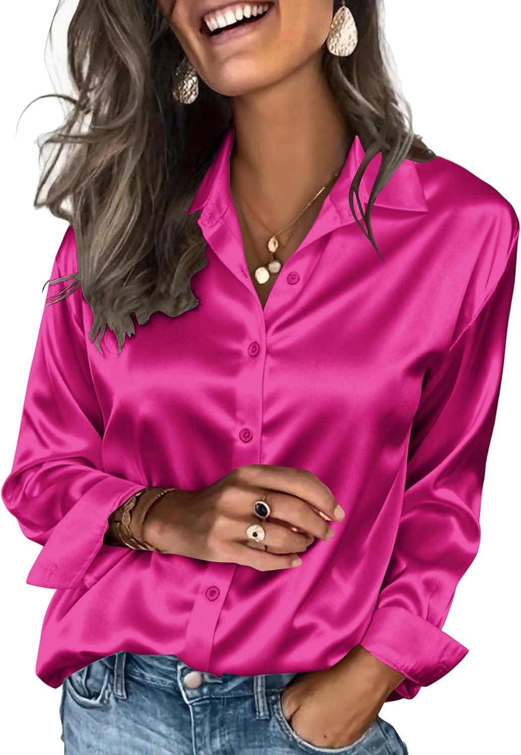 Zeagoo Satin Blouses for Women Silk Button Down Shirts Long Sleeve Business Casual Tops