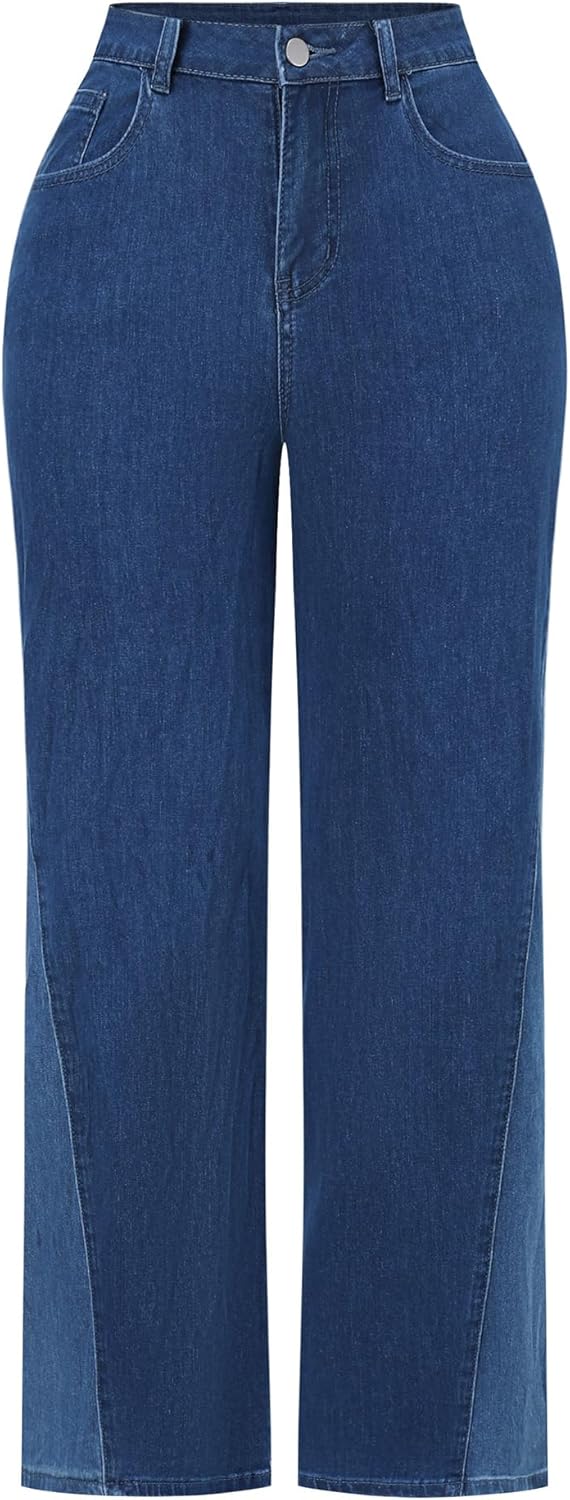 THUNDER STAR Womens High Waisted Wide Leg Jeans Stretchy Distressed Denim Pants
