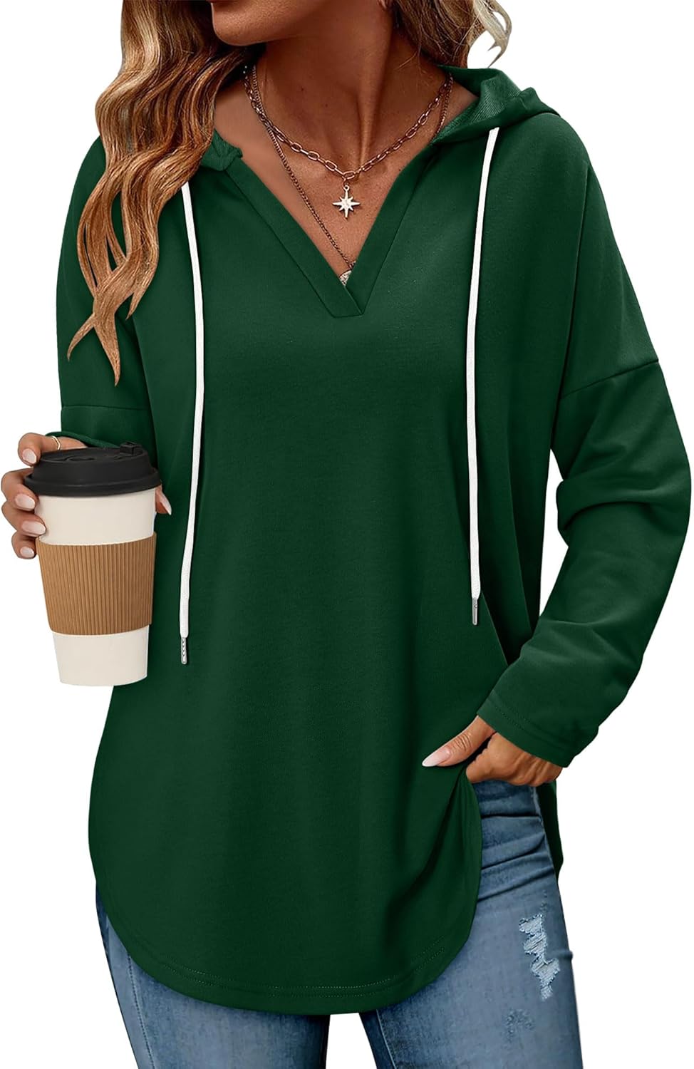 Angerella Womens Fashion Hoodies Pullover Oversized Sweatshirt Long SLeeve Drawstring Hooded Fall Shirts Loose Fit