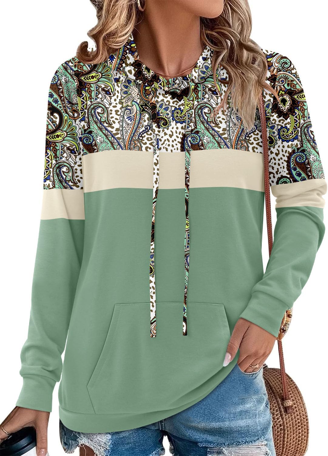 Angerella Hoodies for Women Camo Leopard Print Tops Pullover Hooded Sweatshirt Drawstring with Pocket