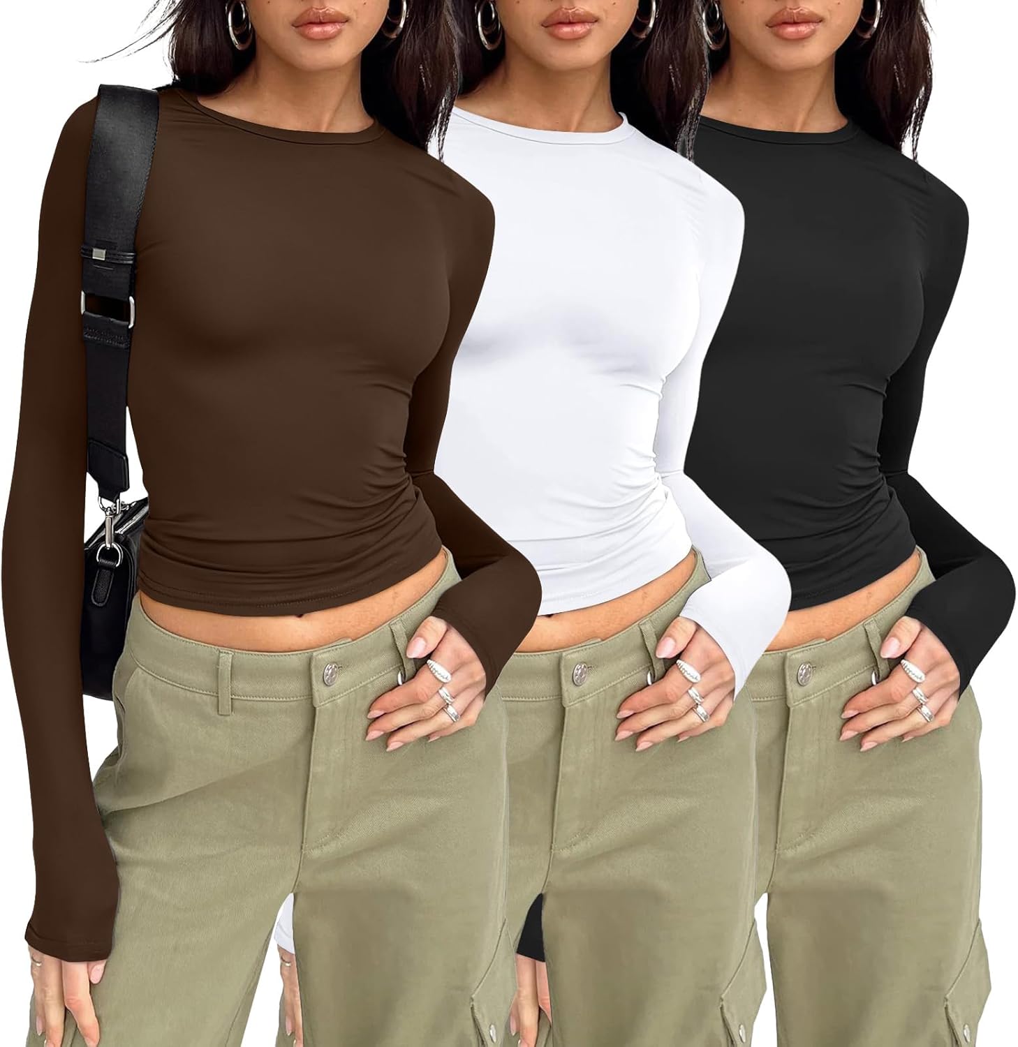 AUTOMET 3 Pack Womens Long Sleeve T Shirts Fall Fashion Basic Going Out Crop Tops Slim Fitted Winter Clothes 2025
