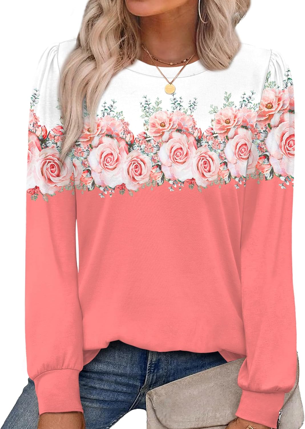 Alaroo Womens Long Sleeve Shirts 2025 Fall Tunic Tops Crewneck Blouses Print