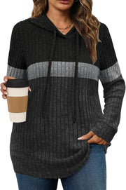 Womens Plus Size Lightweight Ribbed Knit Hoodie Sweaters Casual Long Sleeve Pullover Tops for Fall Winter L-4XL