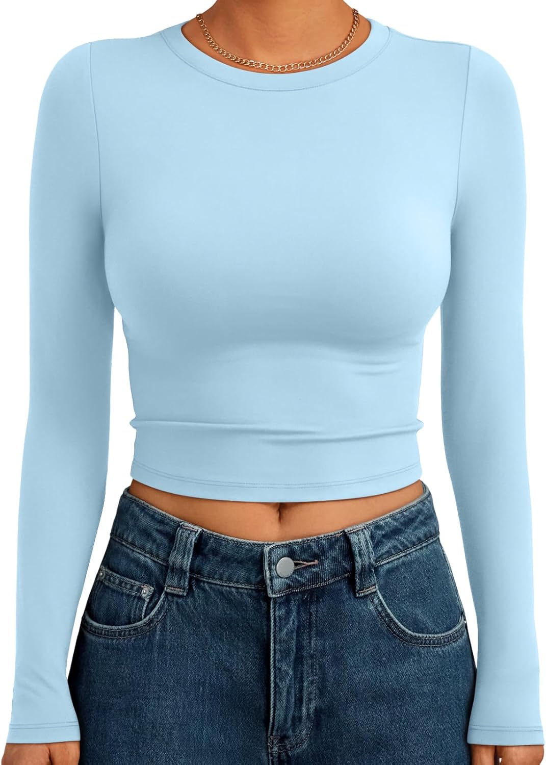 Trendy Queen Womens Long Sleeve Crop Tops Basic Slim Fitted Shirts Fashion 2025 Going Out Y2k Tops Teen Girl Clothes