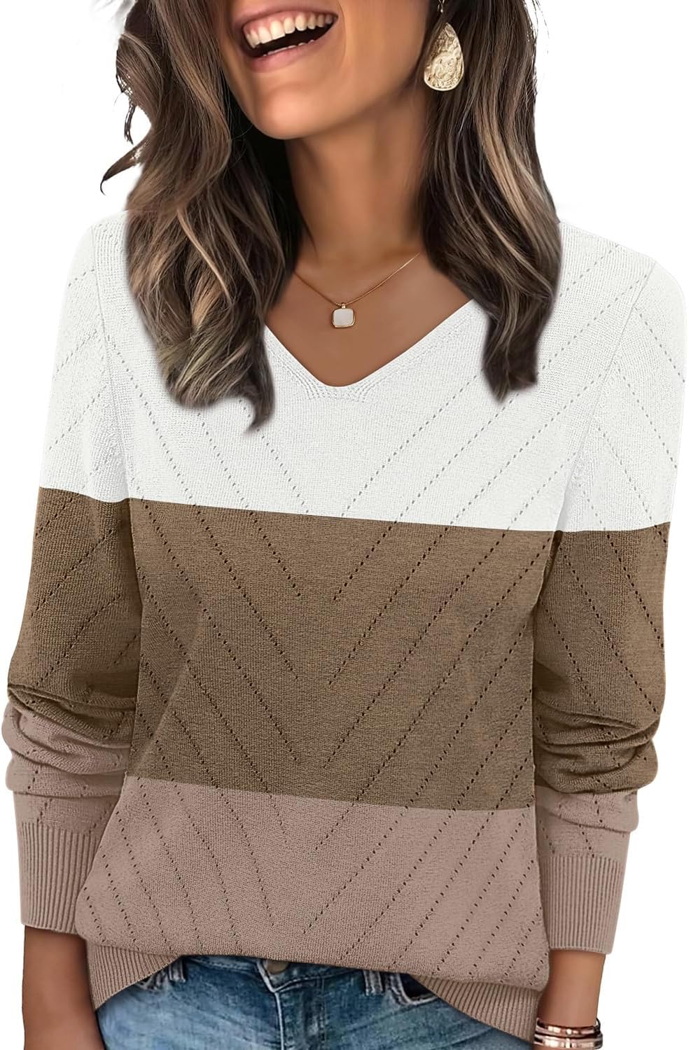 WIHOLL Sweaters for Women V Neck Casual Knit Long Sleeve Tops Lightweight Pullover Clothes Fall Fashion Outfits 2025