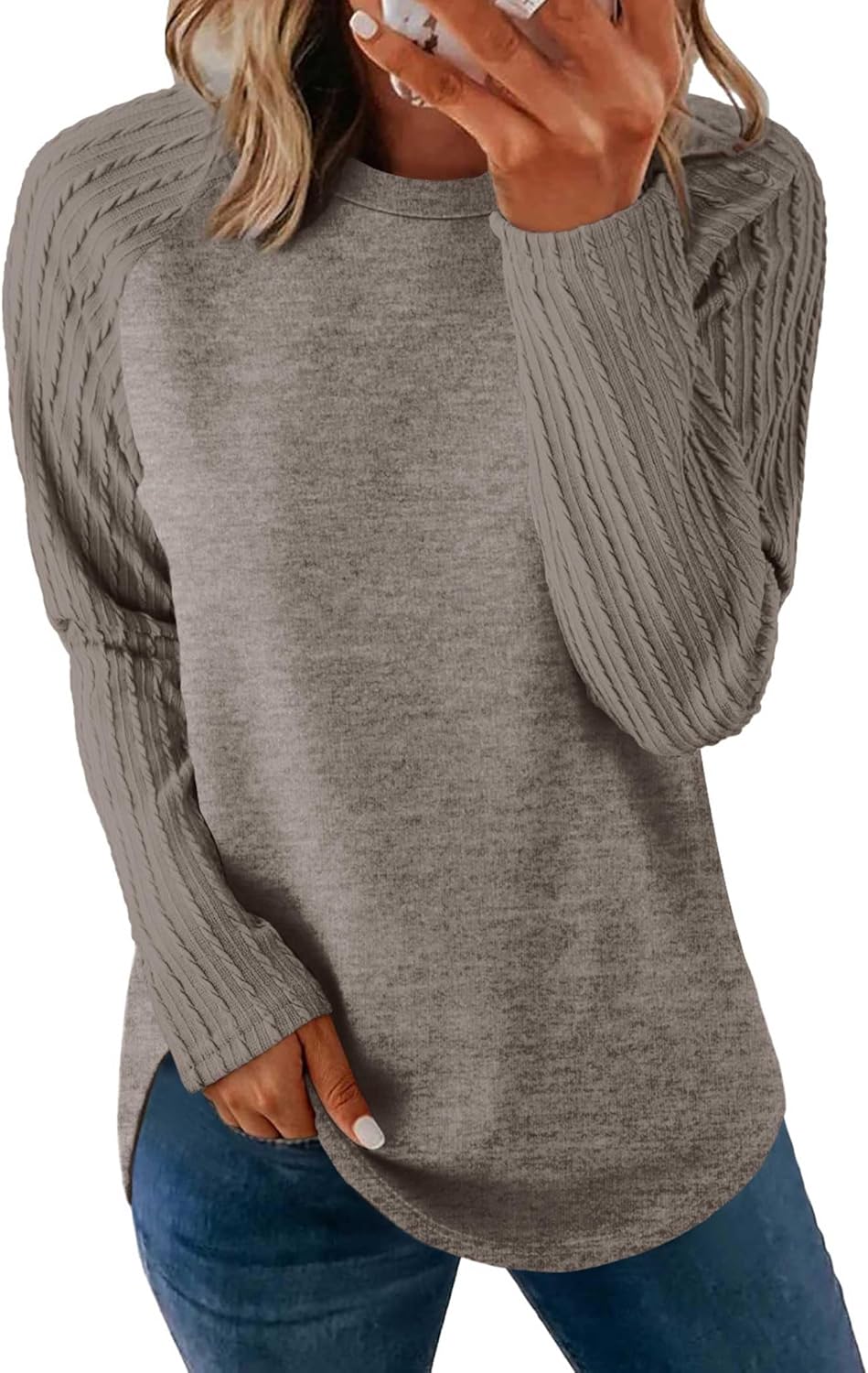 SAMPEEL Sweatshirt for Women Long Sleeve Shirts Crewneck Sweaters Fall Fashion Outfits 2025 Trendy Tunic Tops Plus Size