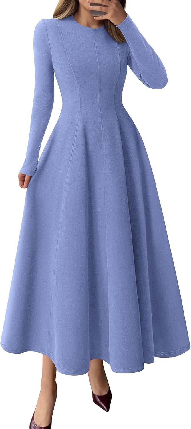 PRETTYGARDEN Cocktail Dresses for Women 2025 Elegant Classy Fall Long Sleeve Midi A Line Flowy Modest Winter Party Dress