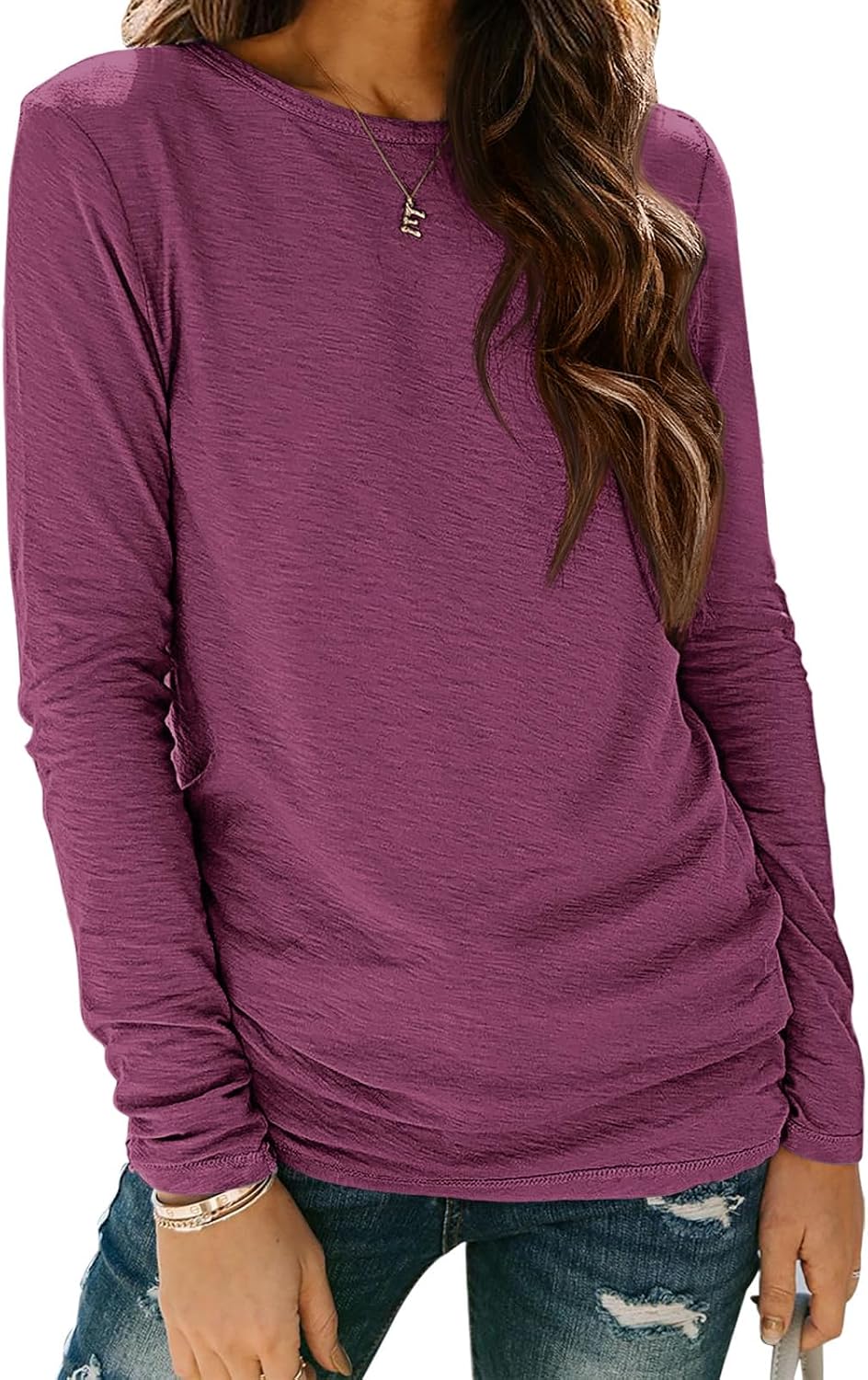 ATHMILE Womens Long Sleeve Shirts Basic Tee Fall Trendy Spring Top Business Casual Beach Vacation Workout 2025 Fashion