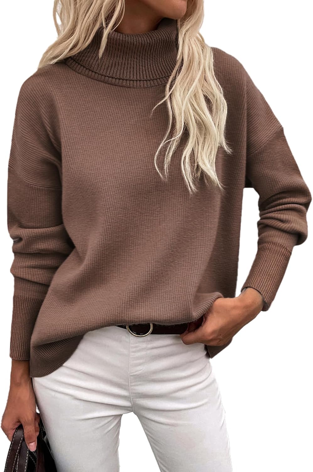 Zeagoo Women's Turtleneck Sweater 2025 Fall Winter Chunky Knitted Pullover High Low Hem Trendy Basic Jumper Top