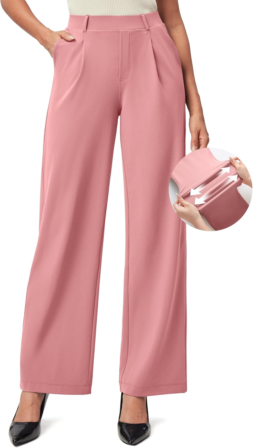 IUGA Womens Dress Pants Wide Leg Pull On Stretchy Work Pants Women High Waisted Business Casual Trousers with Pockets