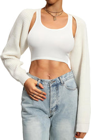 Navneet Women Knit Bolero Shoulder Shrug Sweater Long Sleeve Open Cropped Cardigan