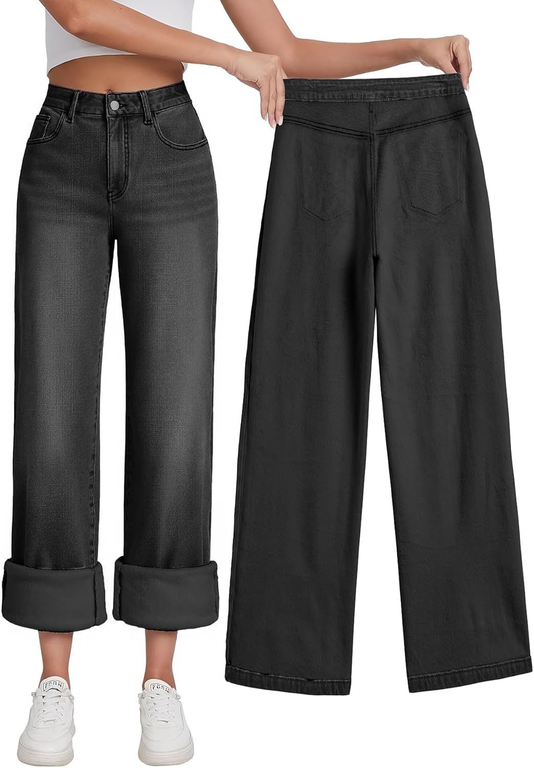 EMMIOL Women's 2025 Wide Leg Jeans Distress Mid Waist Denim Pants Vintage Y2K Trousers