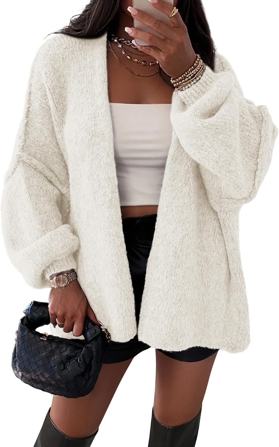 ATHMILE Womens Fall Oversized Cardigan Sweaters Long Lantern Sleeve Knit Open Front Lightweight Winter Fashion Clothes 2025