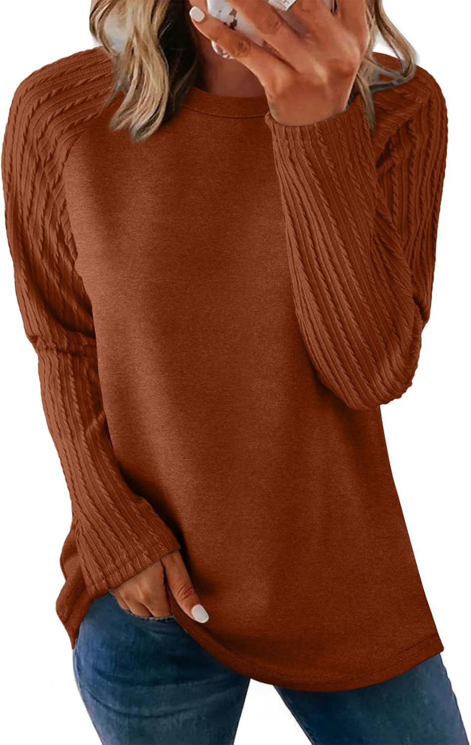 OFEEFAN Long Sleeve Shirts for Womens Fall Fashion 2025 Crewneck Oversized Sweatshirt Tunic Tops to Wear with Leggings