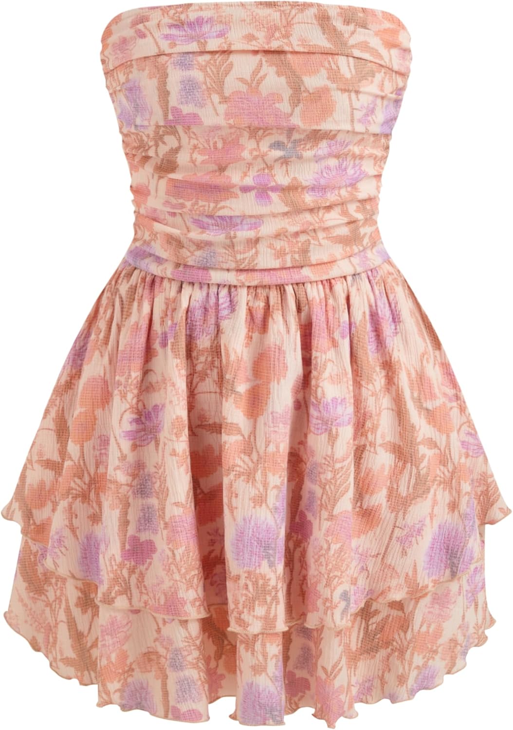 CIDER Women's Summer Cocktail Dress - Tube Ruched Ruffle Mini Dress