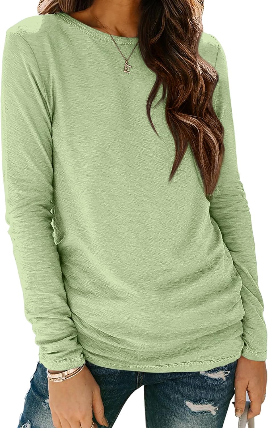 ATHMILE Womens Long Sleeve Shirts Basic Tee Fall Trendy Spring Top Business Casual Beach Vacation Workout 2025 Fashion