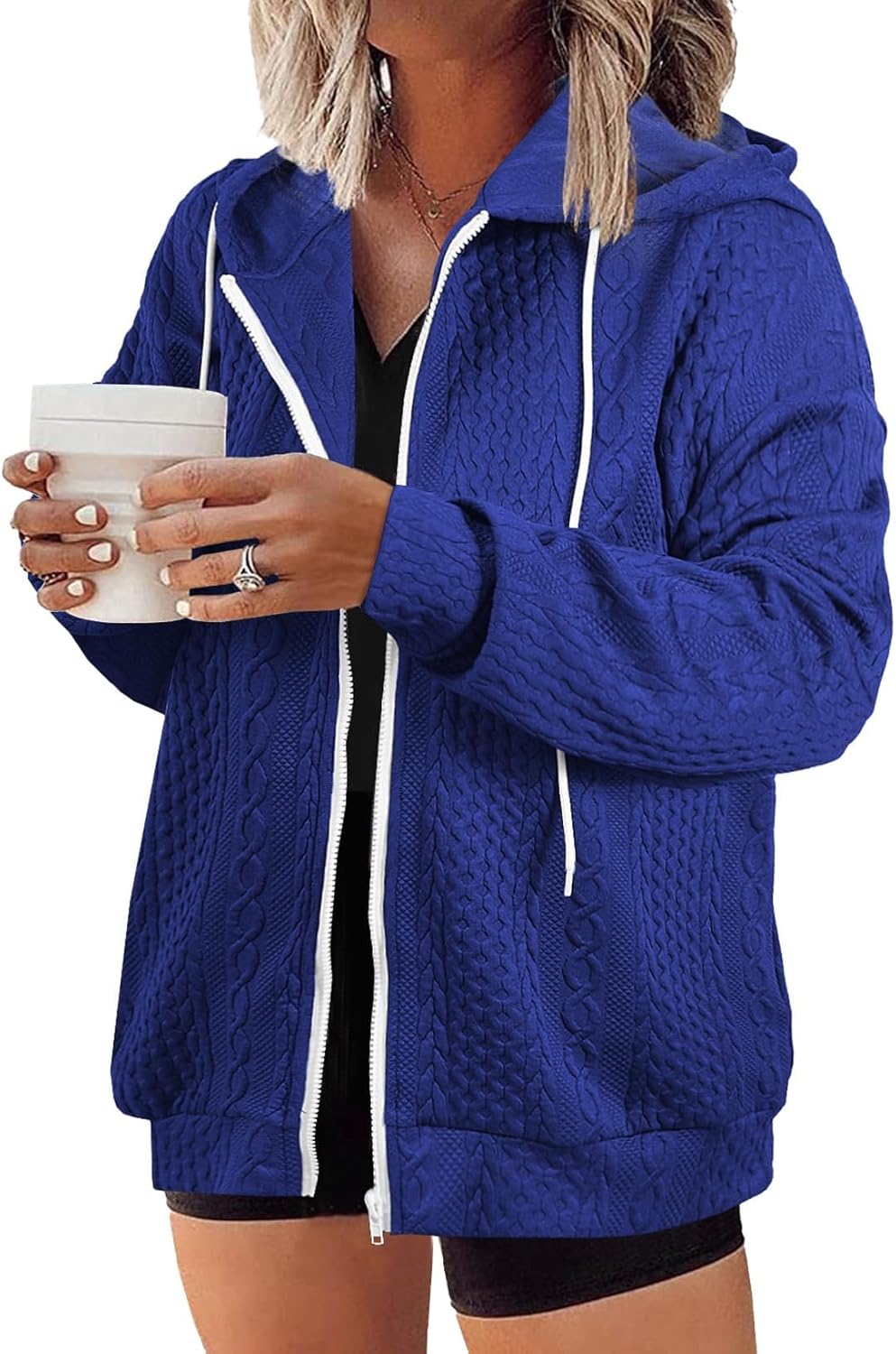 Eytino Womens Plus Size Hoodies Sweatshirt Long Sleeve Zip Up Drawstring Jacket Coat Outwear with Pocket(1X-5X)