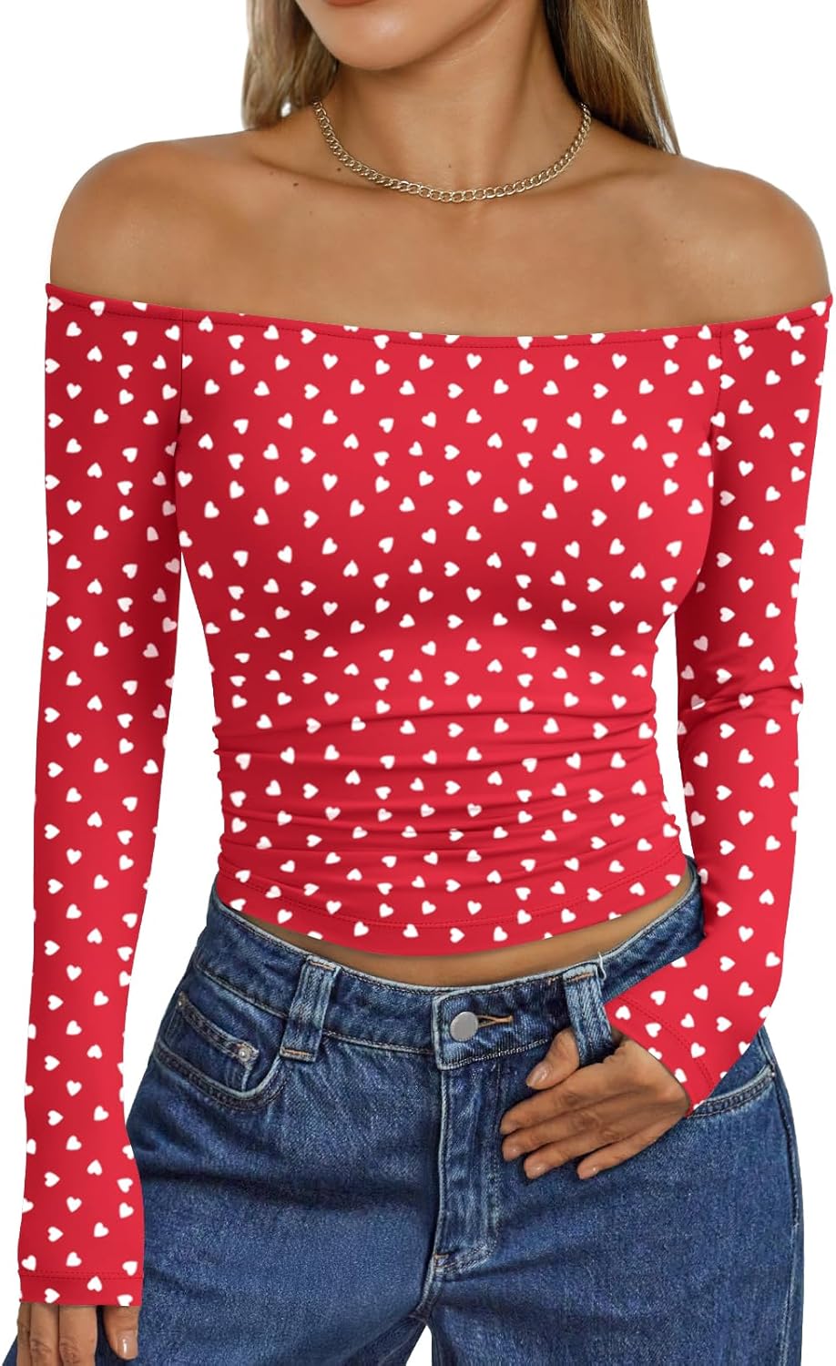 Trendy Queen Womens Long Sleeve Off The Shoulder Tops Going Out Cute Basic Y2K Fall Fashion 2025 Outfits Clothes
