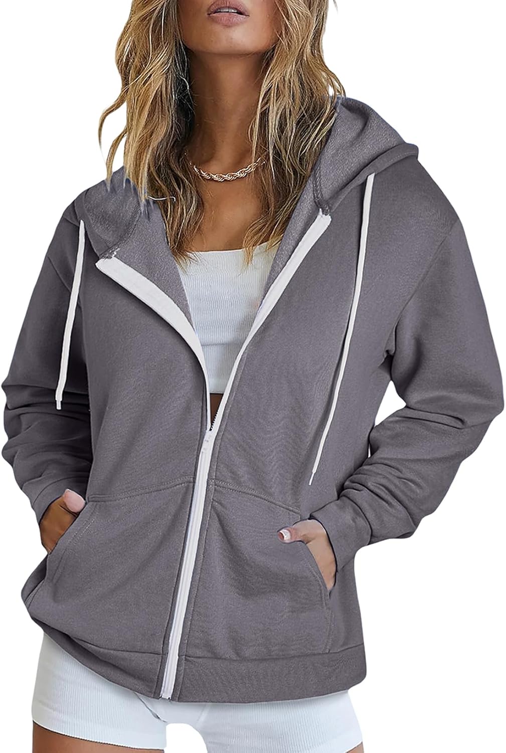 Dokotoo Women's Full Zip Up Hoodie Long Sleeve Hooded Sweatshirts Pockets Jacket Coat for Women