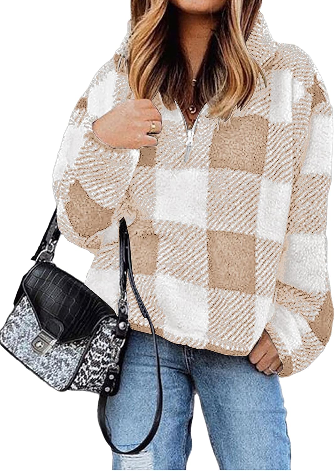 BTFBM Womens Sweatshirt Sherpa Quarter Zip Pullover Fall Winter 2025 Long Sleeve Fleece Sweaters Hoodies Sweatshirts