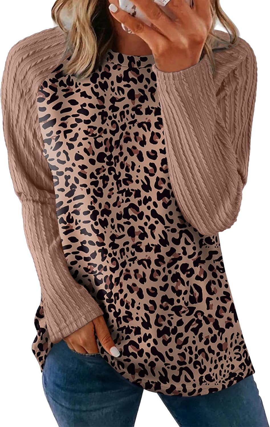 OFEEFAN Long Sleeve Shirts for Womens Fall Fashion 2025 Crewneck Oversized Sweatshirt Tunic Tops to Wear with Leggings