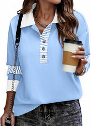 Zeagoo Womens Sweatshirt Henley V Neck Button Down Shirts Color Block Blouses Pullover 2025 Fall Business Casual Outfits