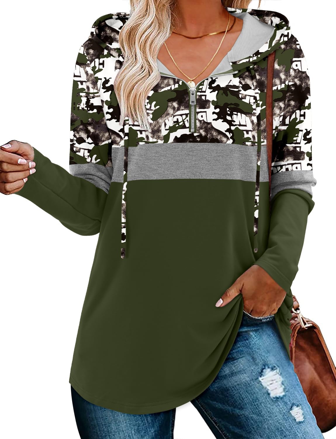 BETTE BOUTIK Womens Quarter Zip Tunic Hoodies Pullover Long Hooded Sweatshirts S-3XL