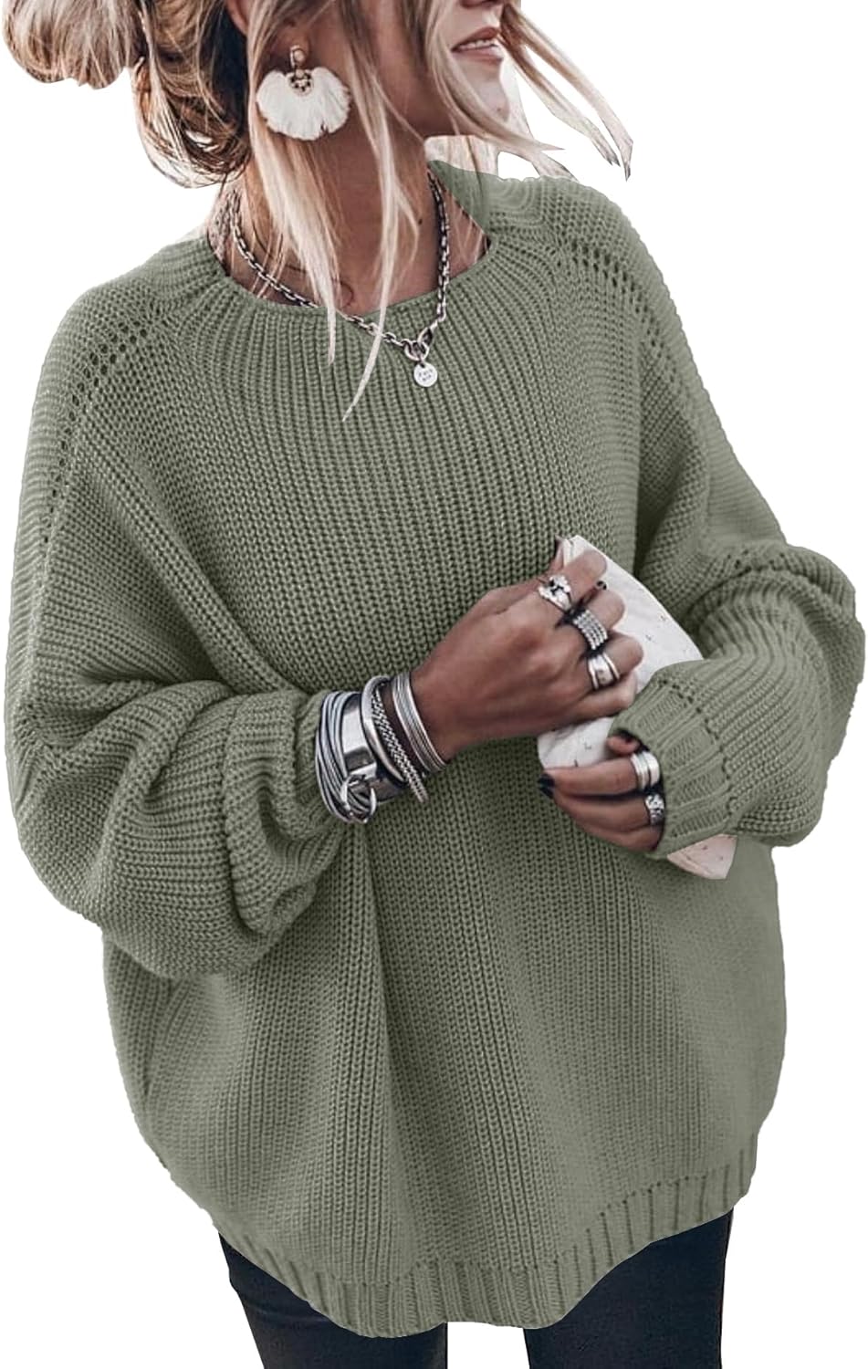 Womens Oversized Sweaters Loose Solid Casual Long Sleeve Mock Neck Knitted Jumper Tops