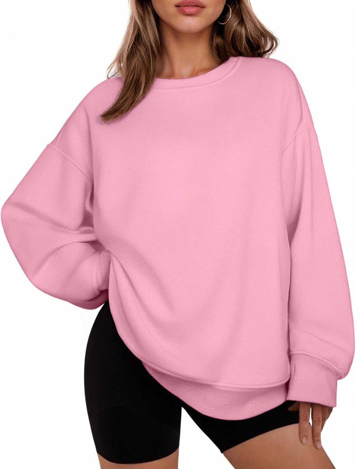 PINSPARK Womens Sweatshirt Crewneck Fleece Pullover Tops Oversized Sweat Shirts with Thumbholes Pockets 2025 Fall Outfits