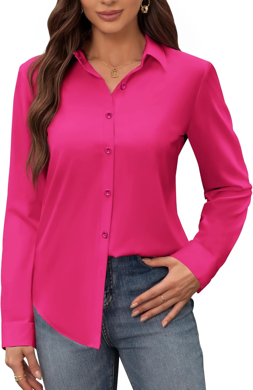 siliteelon Women's Stain Shield Dress Shirts Wrinkle Free Long Sleeve Shirts Solid Work Business Button Down Shirts