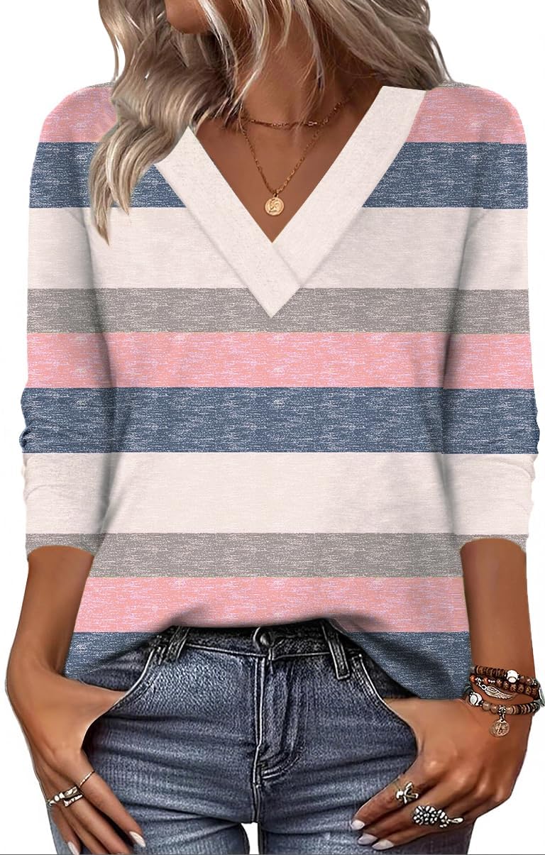Zeagoo Women Long Sleeve Tops Dressy Casual V Neck Tshirts Basics Tee 2025 Fall Trendy Clothes S-2XL