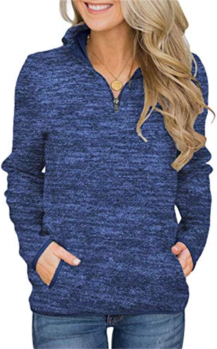 Artfish Women's Women Quarter Zip Casual Pullovers Lightweight Fleece Sweatshirts with Pockets