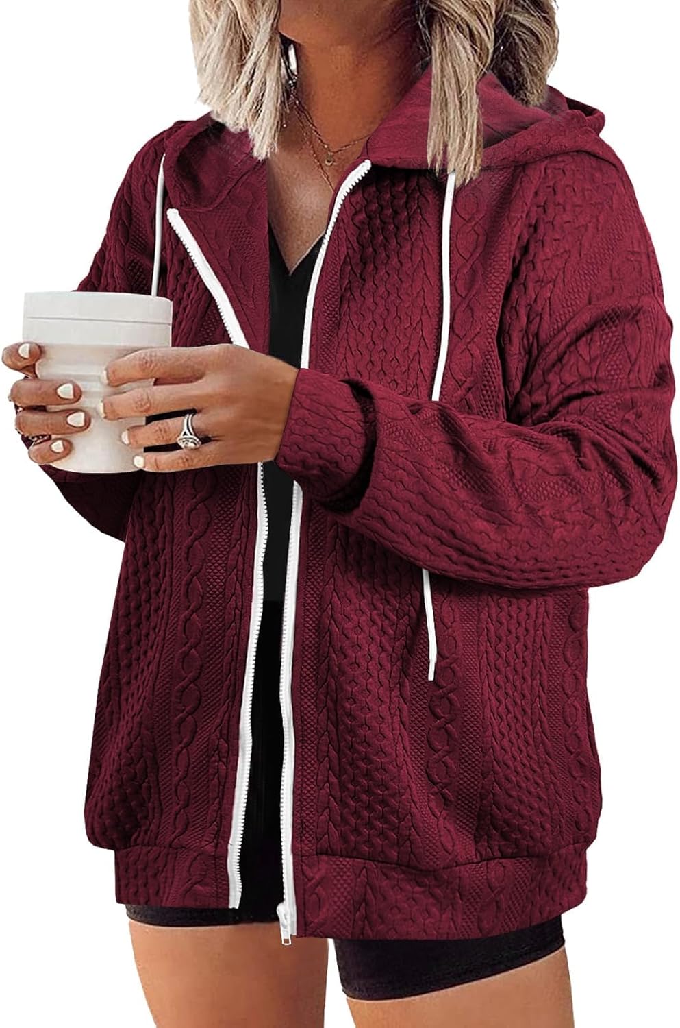 Eytino Womens Plus Size Hoodies Sweatshirt Long Sleeve Zip Up Drawstring Jacket Coat Outwear with Pocket(1X-5X)