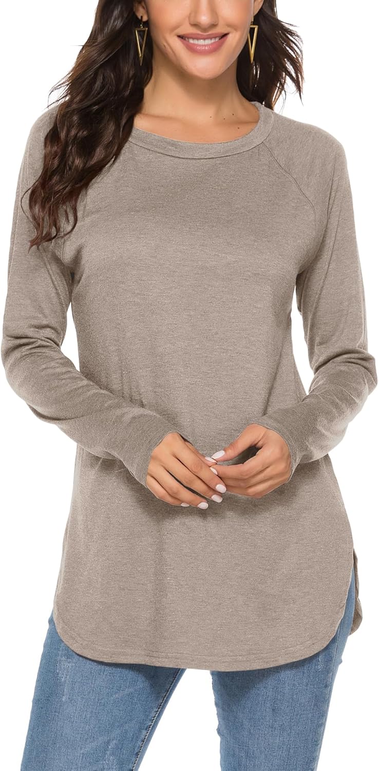Newchoice Women's Casual Batwing Long Sleeve T Shirt Round Neck Basic Loose Tunic Tops