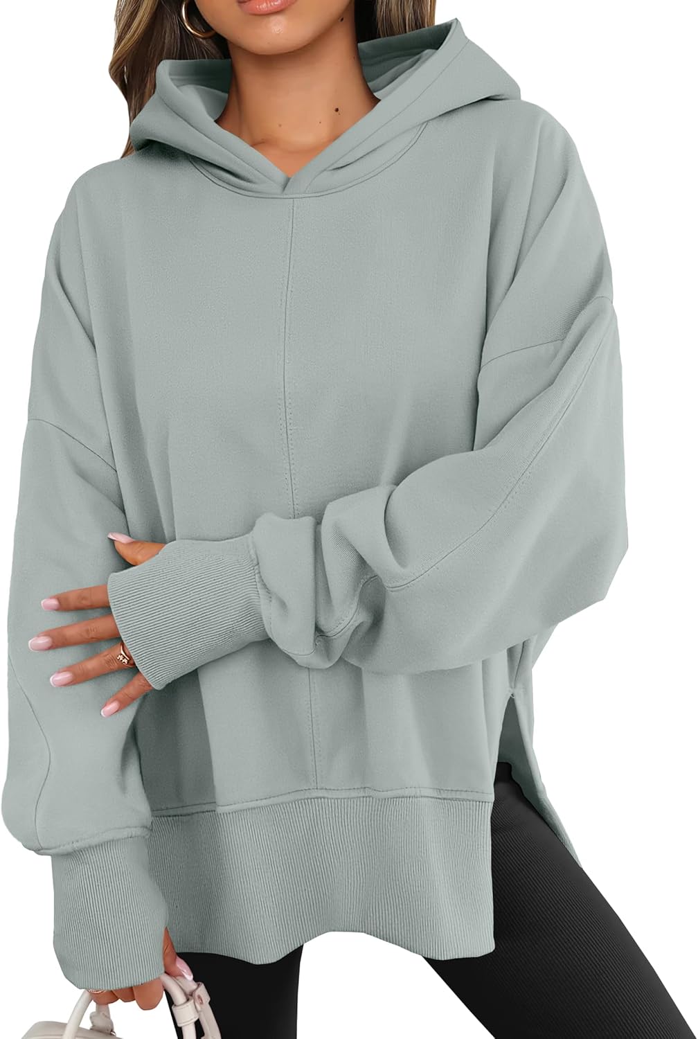 ANRABESS Womens Oversized Hoodies Long Sleeve Fleece Side Slit Hooded Sweatshirts Pullover 2025 Fall Outfits Y2K Clothes
