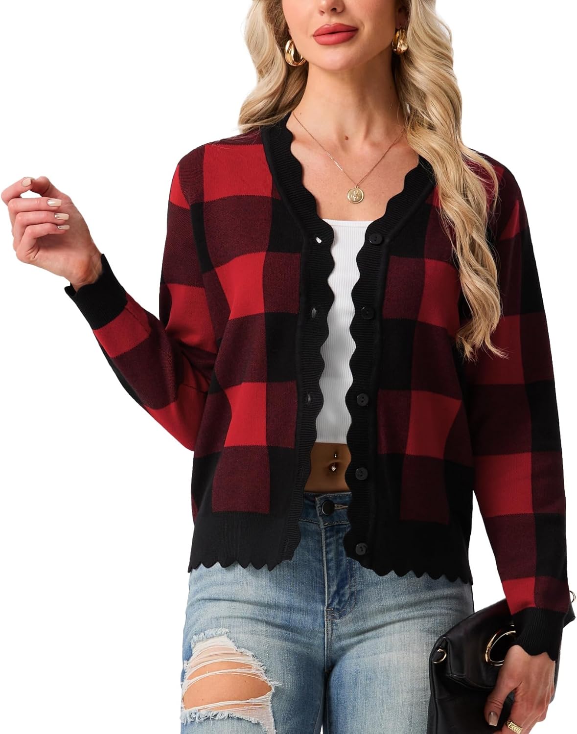 GRECERELLE Women's Long Sleeve V-Neck Button Down Cardigan Knit Shrugs Sweater