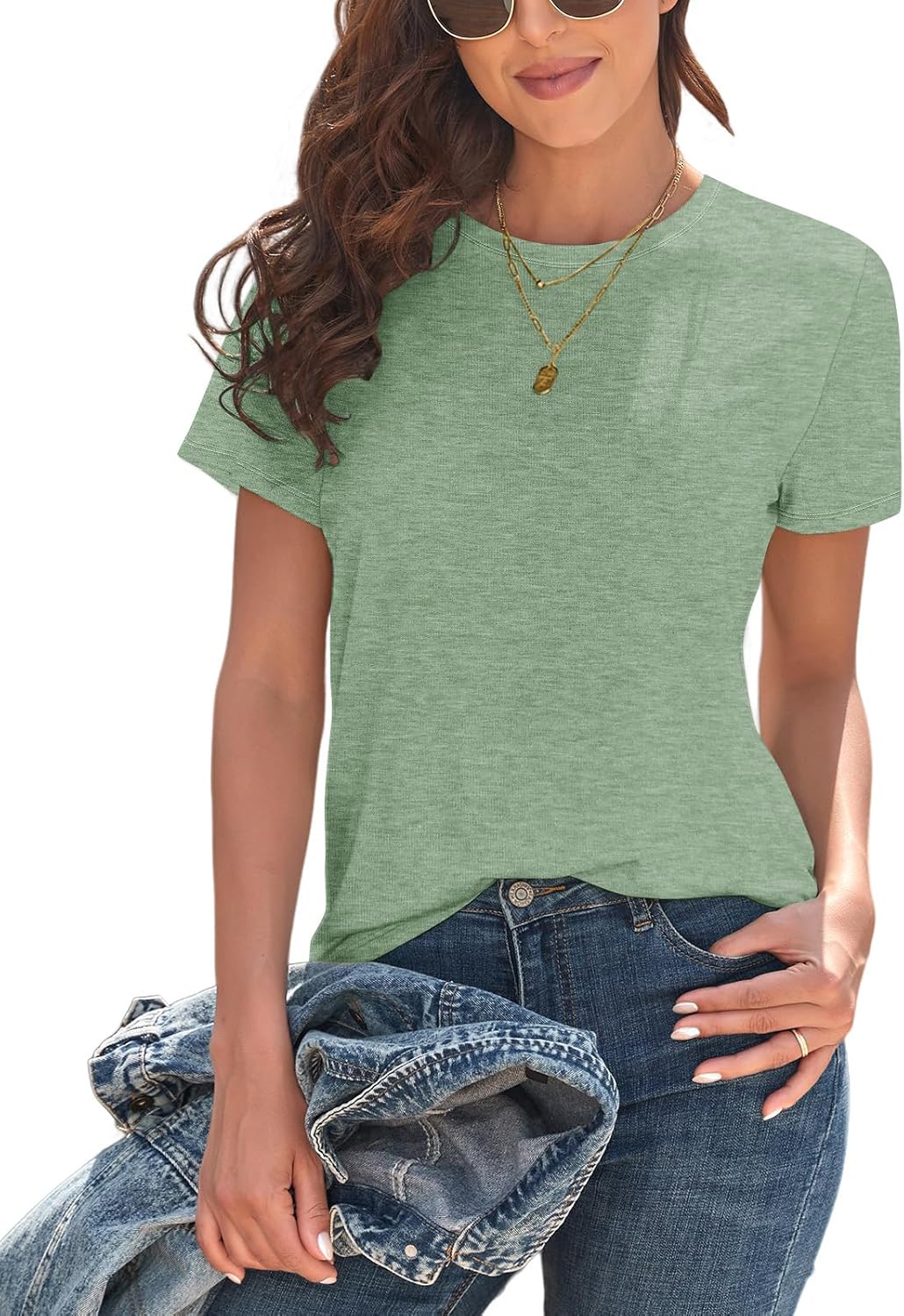 KevaMolly Basic T Shirts for Women UPF 50+ Short Sleeve Casual Summer Tops Trendy Solid Loose Fit Tshirt