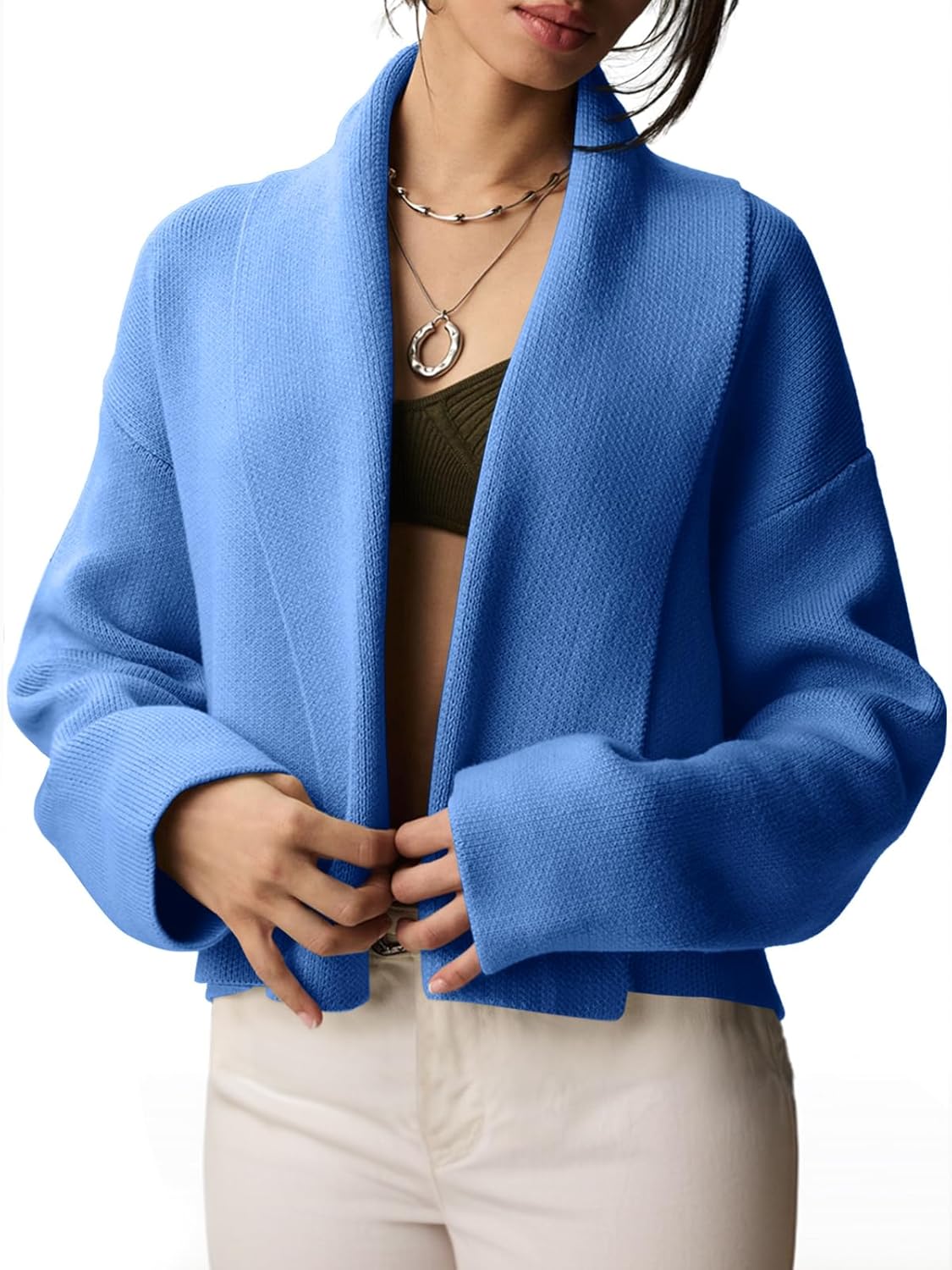 Saodimallsu Womens Cropped Cardigan Open Front Shawl 2025 Fall Trendy Long Sleeve Sweater Jacket
