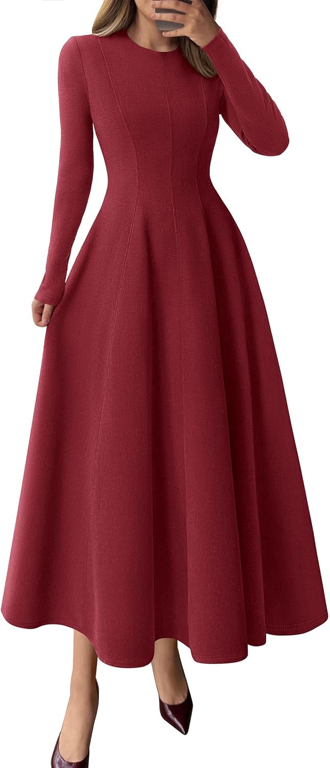 PRETTYGARDEN Cocktail Dresses for Women 2025 Elegant Classy Fall Long Sleeve Midi A Line Flowy Modest Winter Party Dress