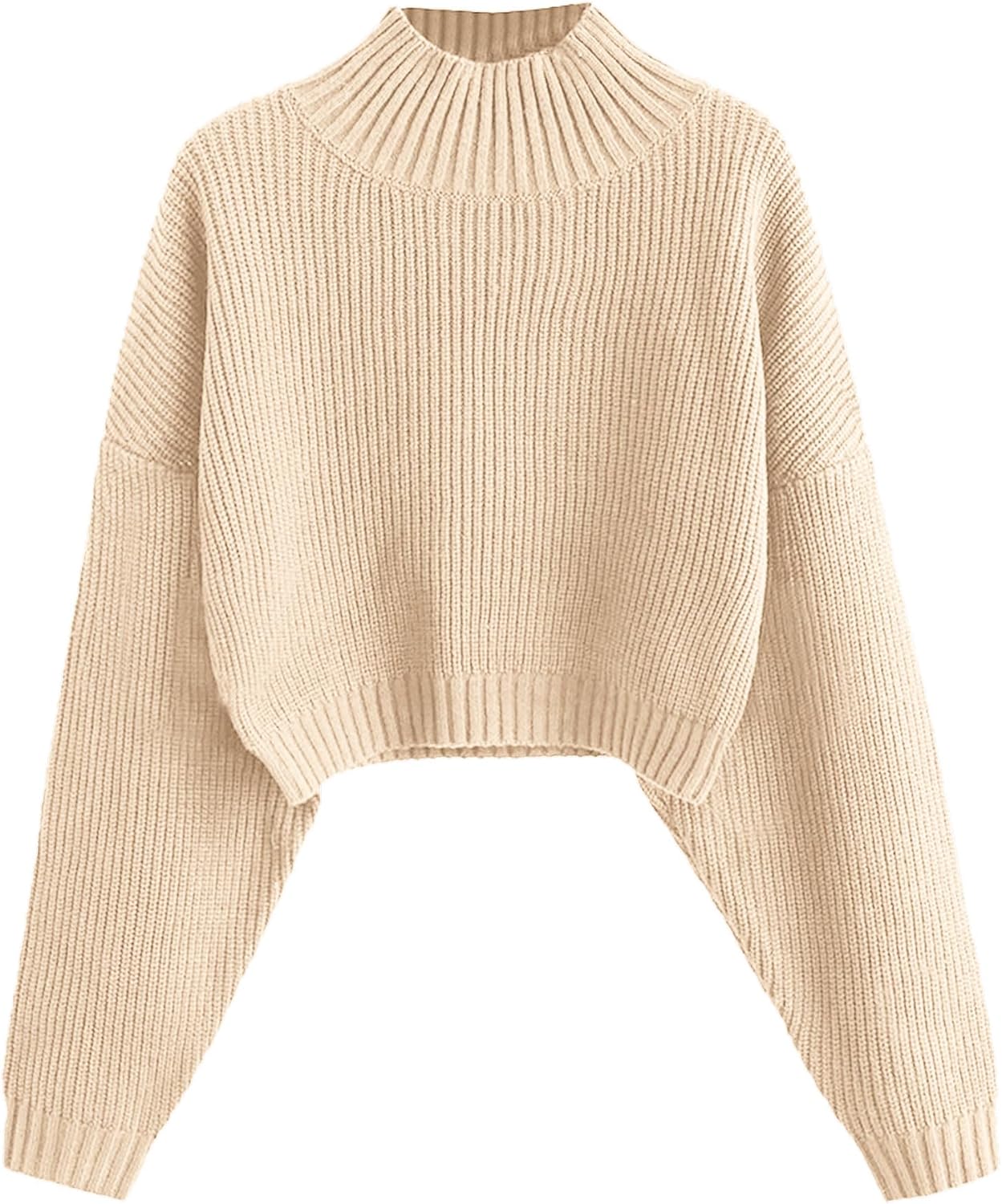 ZAFUL Women's Cropped Turtleneck Sweater Lantern Sleeve Ribbed Knit Pullover Sweater Jumper