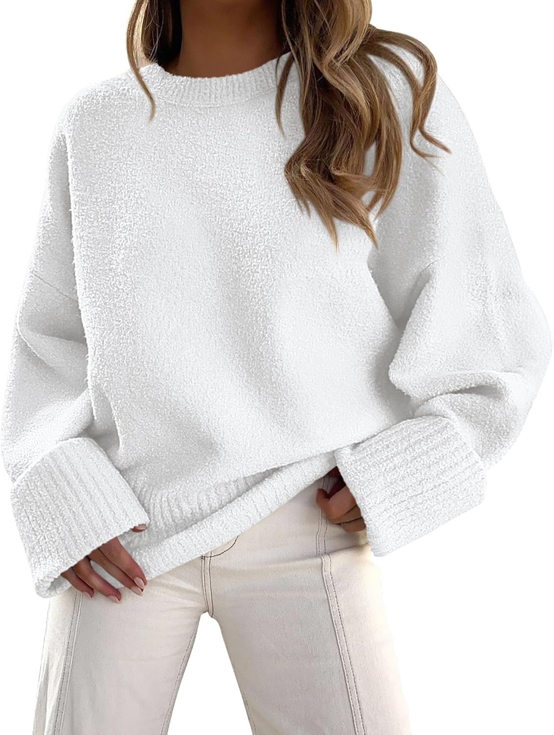 PRETTYGARDEN Women's Fall Oversized Sweaters Casual Crewneck Pullover Long Sleeve Fuzzy Chunky Knit Tops Blouse