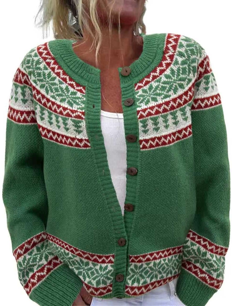 Women's Funny Fall Winter Animal Floral Christmas Tree Long Sleeve Button Knit Cardigan Sweater
