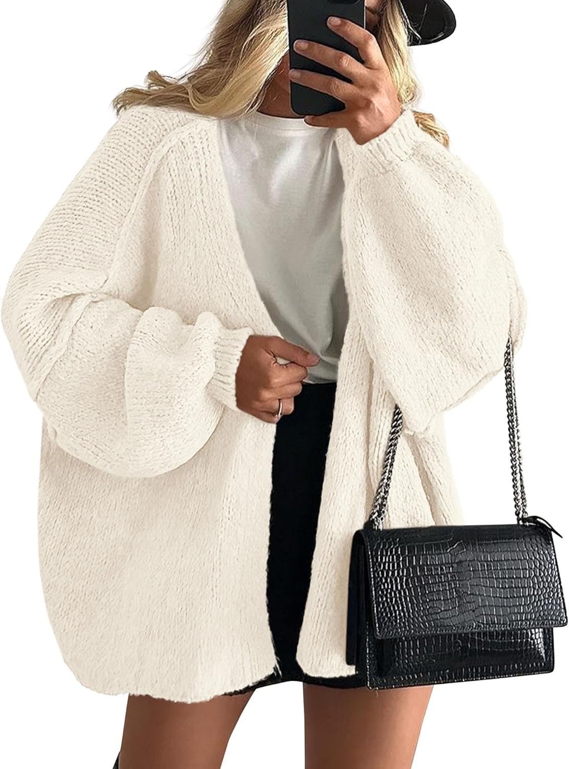 PRETTYGARDEN Womens Oversized Cardigan Sweaters 2025 Fall Long Lantern Sleeve Knit Open Front Lightweight Sweater