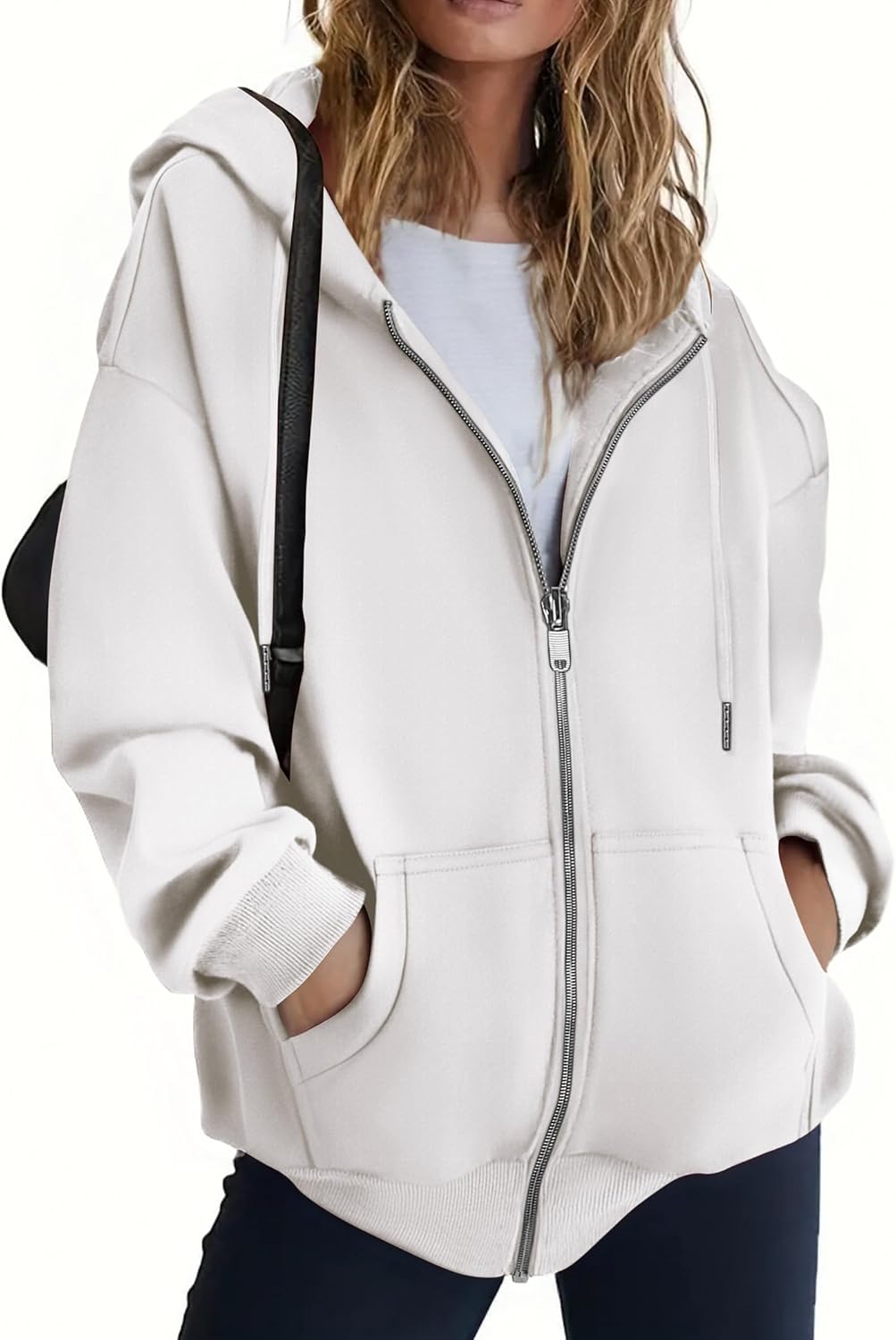 Zeagoo Hoodies For Women Zip Up Hoodie Oversized Sweatshirt Fleece Jackets Fall Winter Coats 2025 Fashion White M