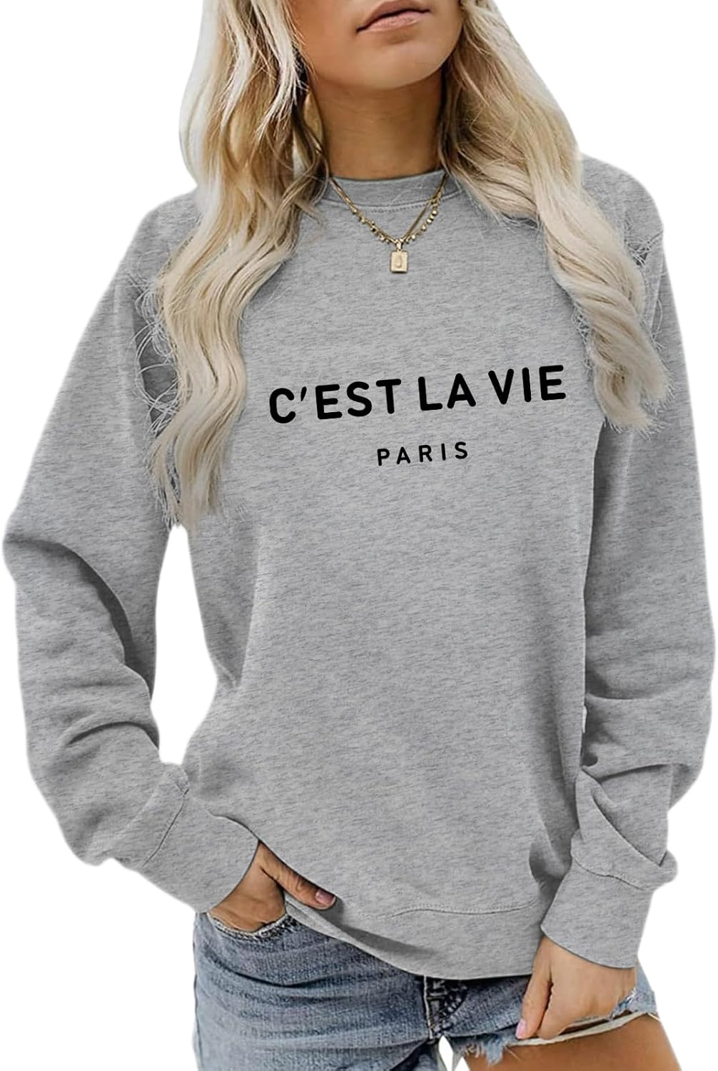 C'est La Vie Paris Sweatshirt For Women Oversized Graphic Crewneck Hoodie Casual Long Sleeve Shirt Pullover Tops