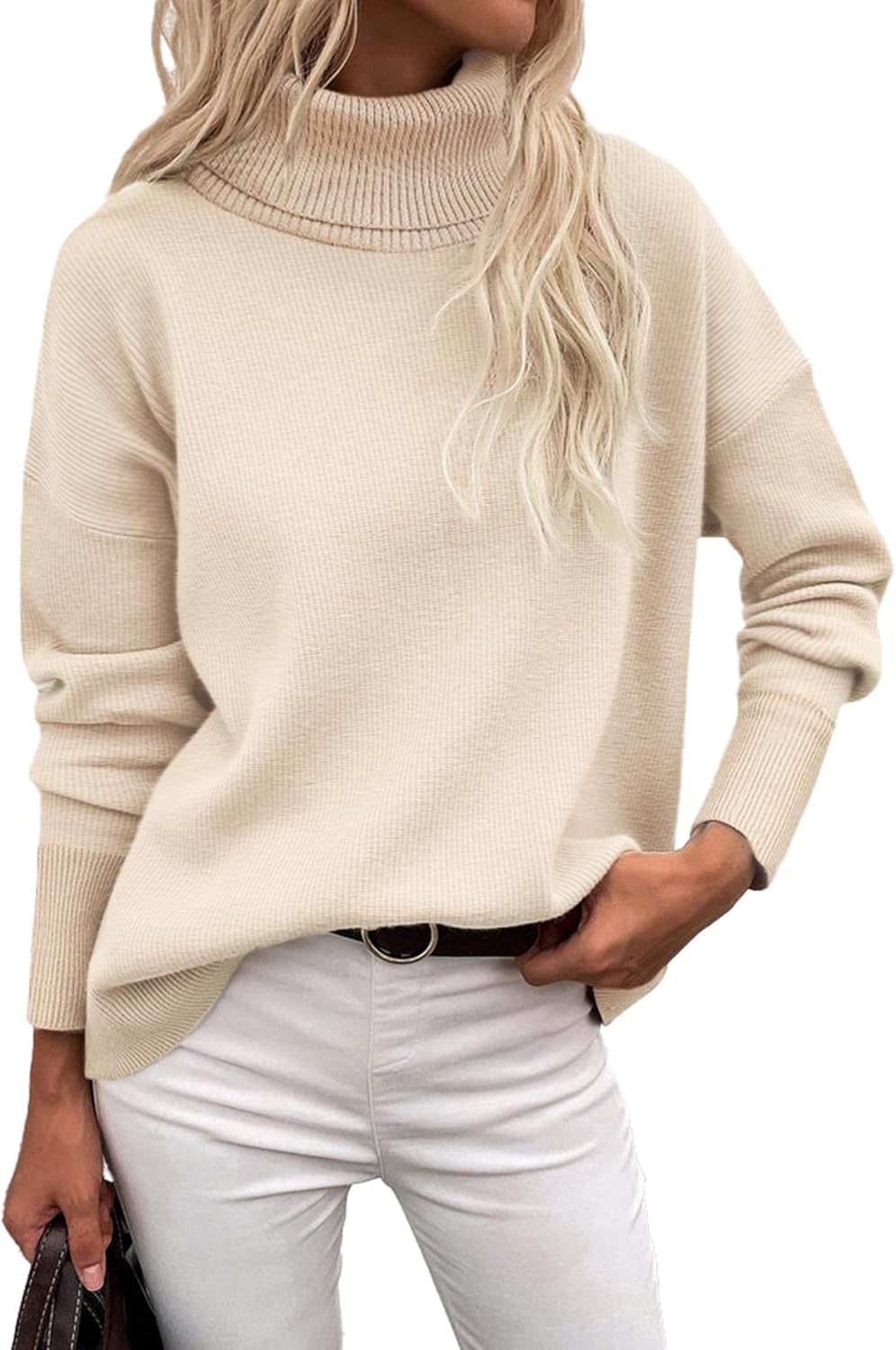Zeagoo Women's Turtleneck Sweater 2025 Fall Winter Chunky Knitted Pullover High Low Hem Trendy Basic Jumper Top