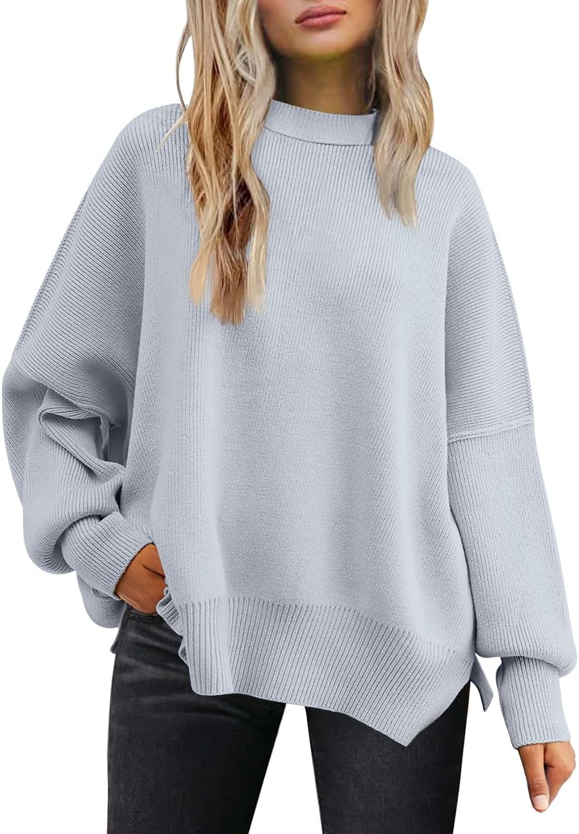 LILLUSORY Women's Oversized Batwing Sweaters 2025 Fall Outfits Trendy Crewneck Knit Side Slit Fashion Pullover Tops
