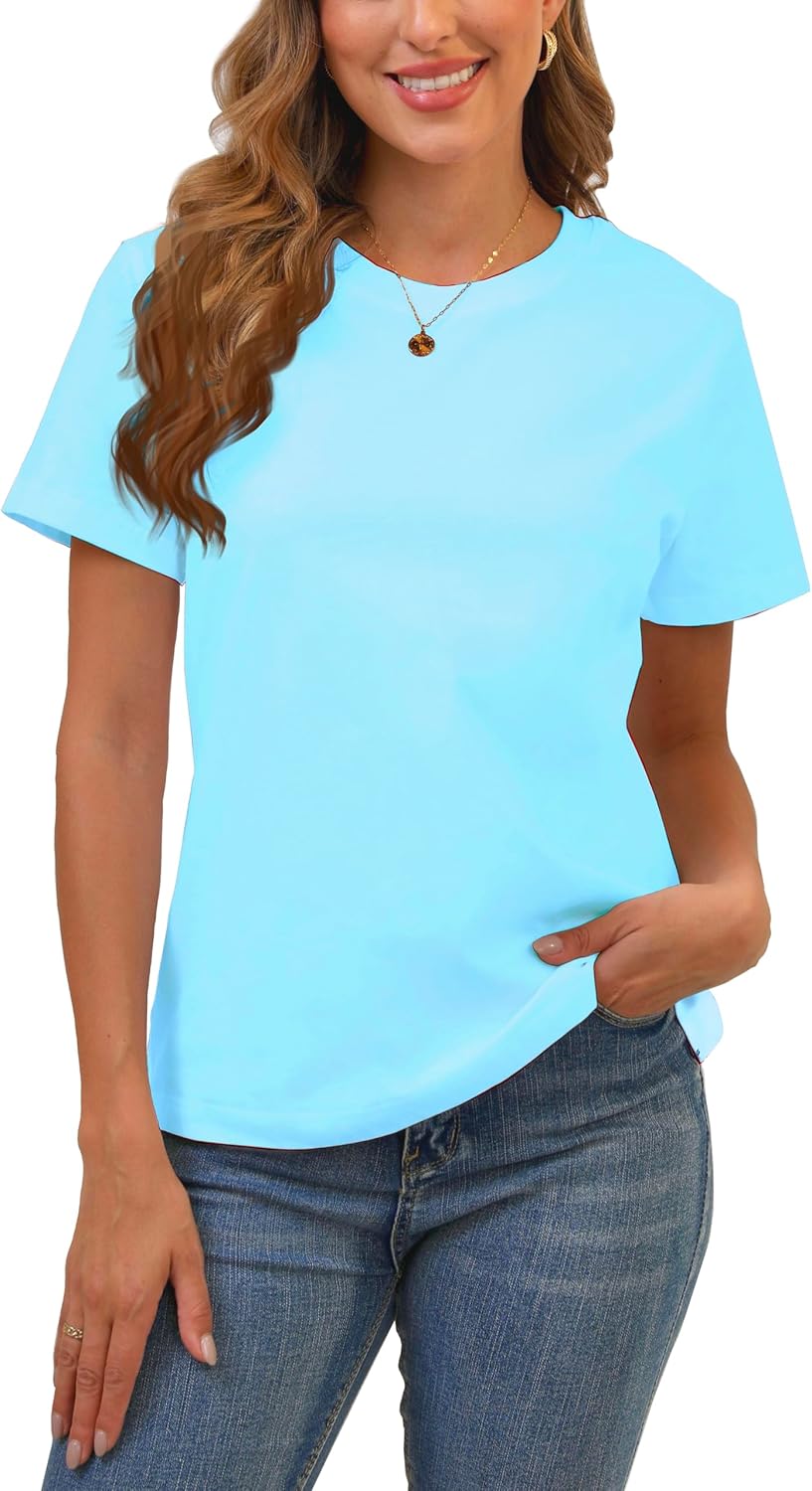 Cotton Basic T Shirts for Women,Crew Neck Short Sleeve Summer Shirts,Solid Loose Fit Tshirt, Plain Workout Tops, Undershirts