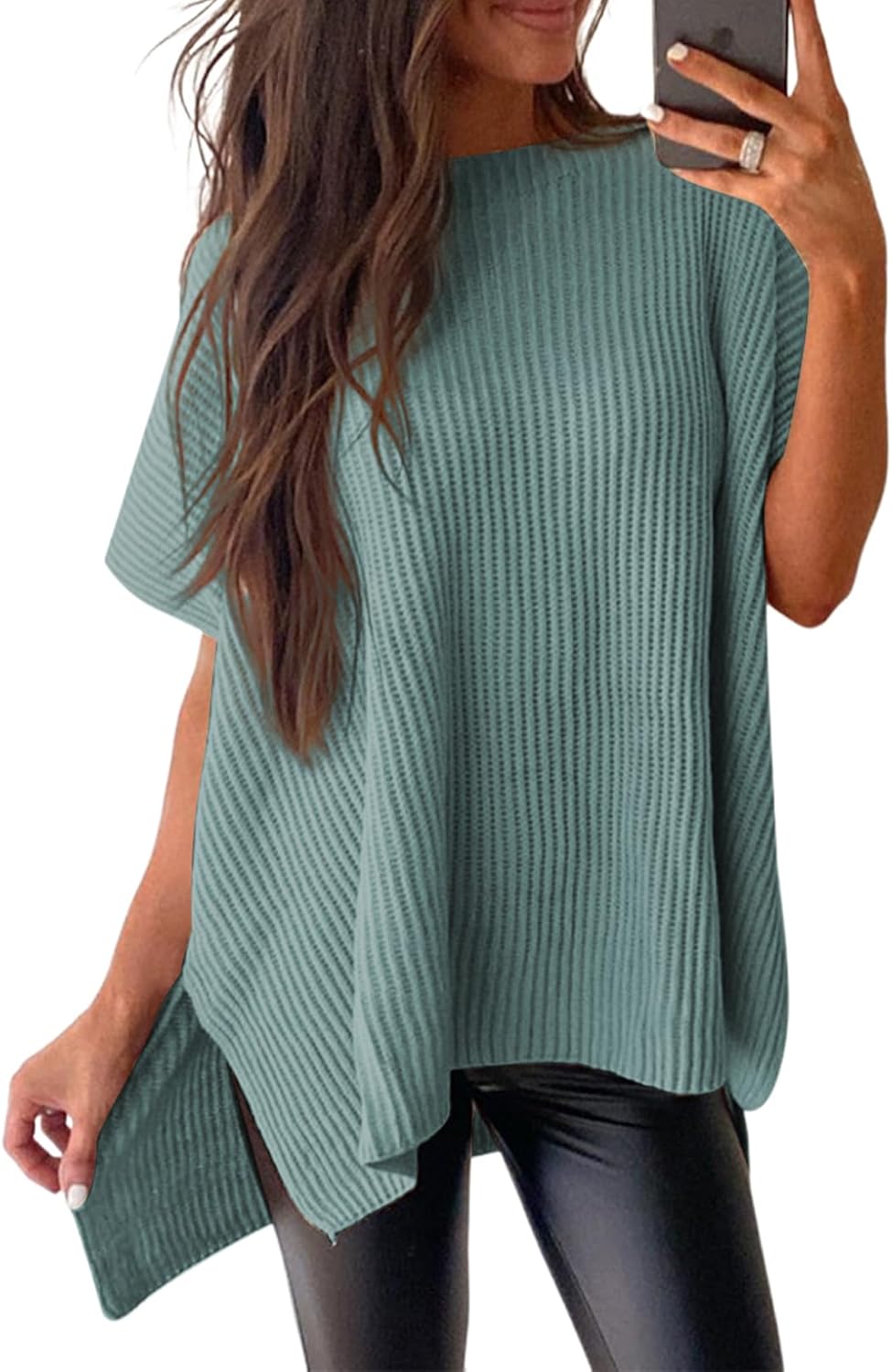 SHEWIN Womens Tops Crewneck Short Sleeve Sweater Causal Tunic Tops Lightweight Summer Sweaters for Women