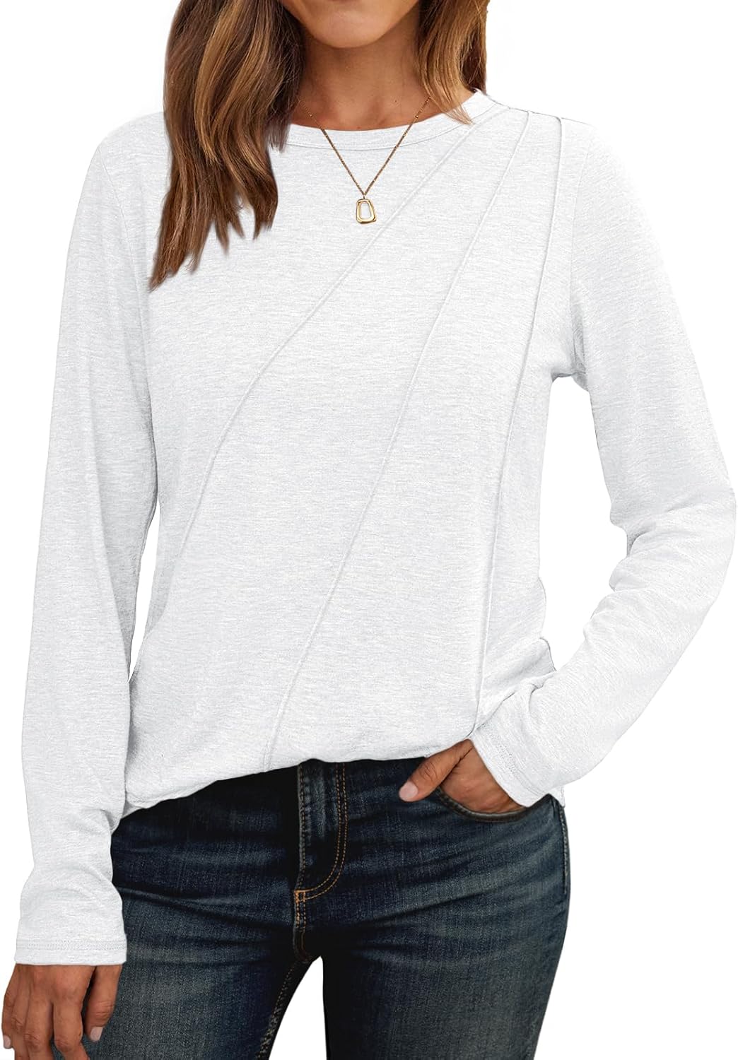 AUTOMET Womens Long Sleeve Shirts Pleated Crew Neck Casual Fall Fashion Tops Loose Fit Lightweight Girls Outfits Clothes